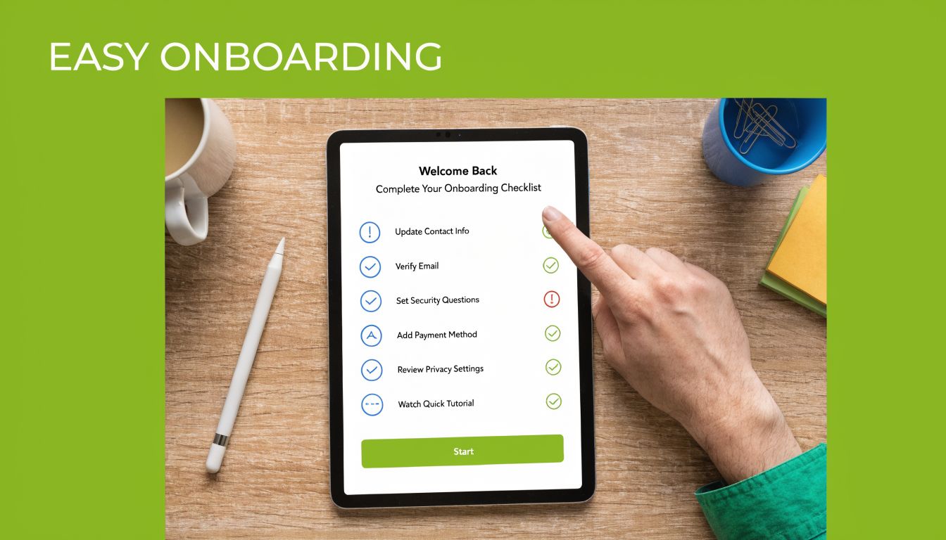 A hand using a tablet to complete an onboarding checklist for managed IT services for small business.