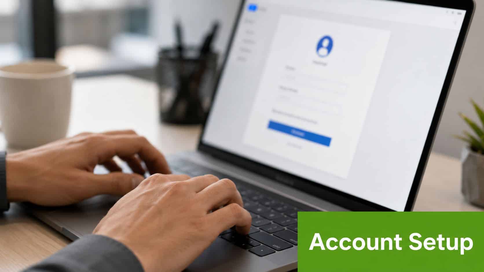 A person typing on a laptop computer to complete the Microsoft account setup process.