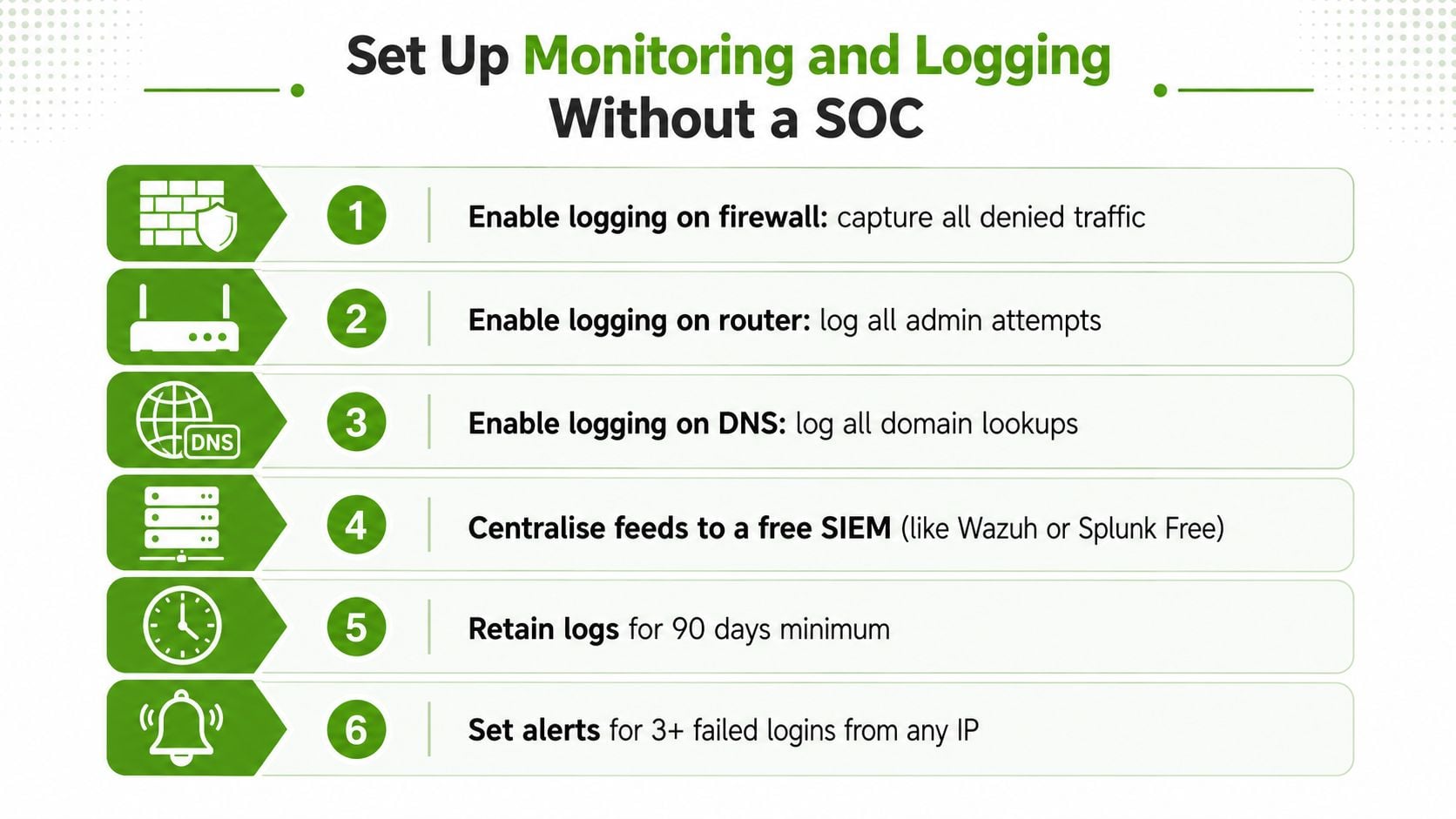 A six-step guide for setting up network monitoring and logging for organizations without a security operations center.